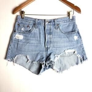 retro Levi’s 501 High Rise Ripped Shorts Jorts Womens W28 Blue Relaxed y2k T62